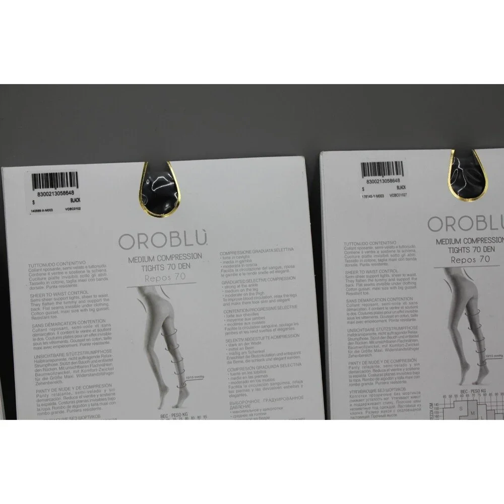 Lot of 5 Pairs Oroblu Repos Medium Compression Tights 70 SMALL Black Italy NEW